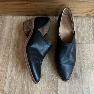 Madewell Black Leather Mules with Brown Heel